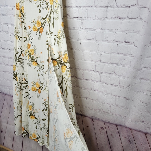 Reformation Pearl Dress Aurora Floral Cream Ivory Orange Gold Puff Sleeve Midi 2 - Picture 11 of 13